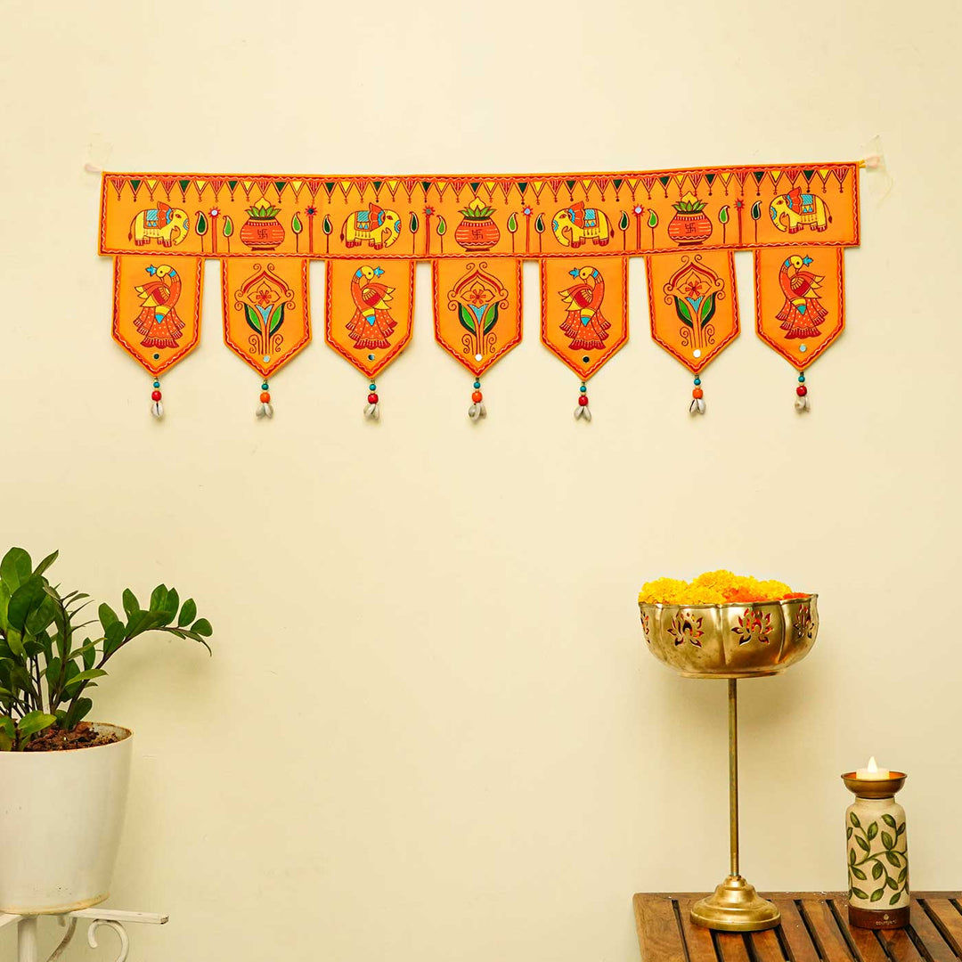 36 In | Handmade Decorative Madhubani Art Yellow Toran