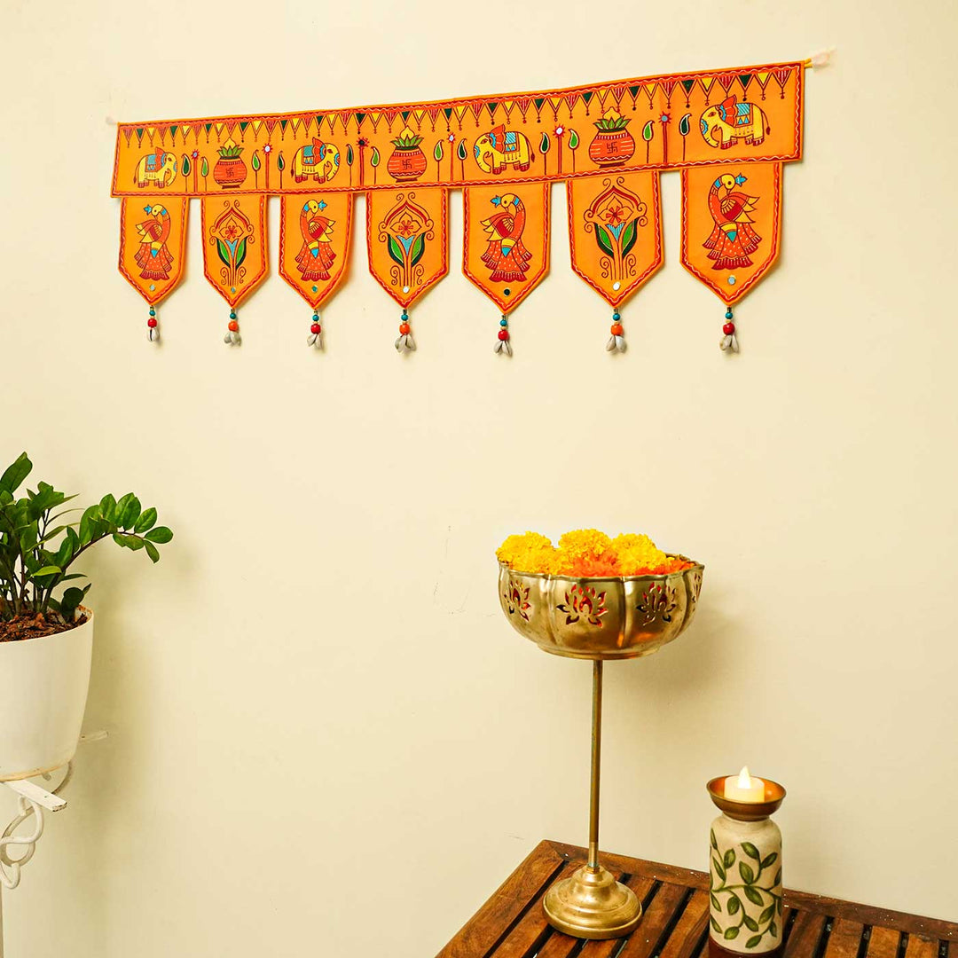 36 In | Handmade Decorative Madhubani Art Yellow Toran