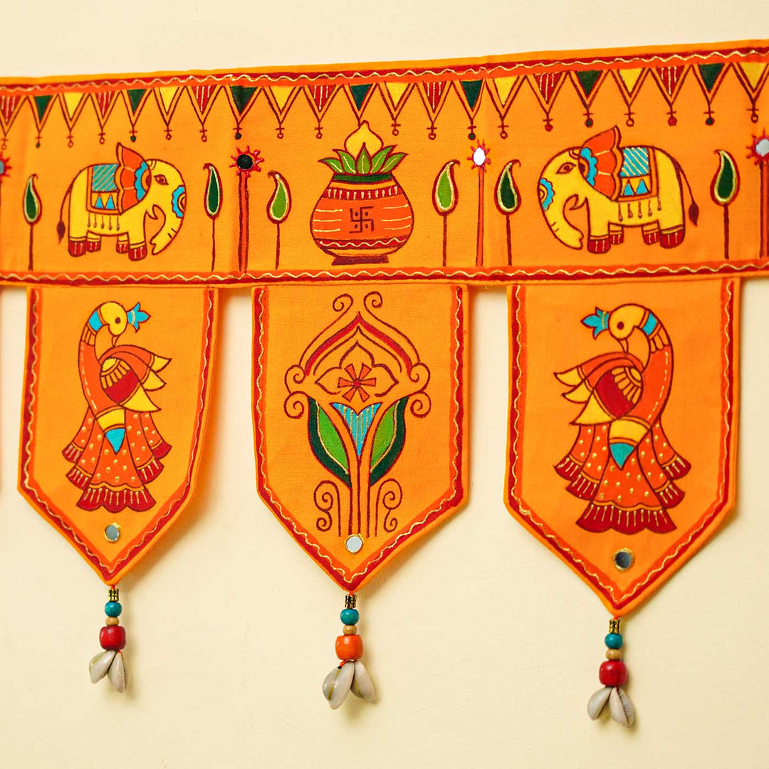 36 In | Handmade Decorative Madhubani Art Yellow Toran