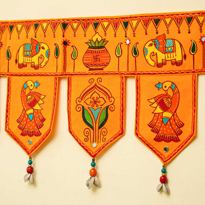36 In | Handmade Decorative Madhubani Art Yellow Toran