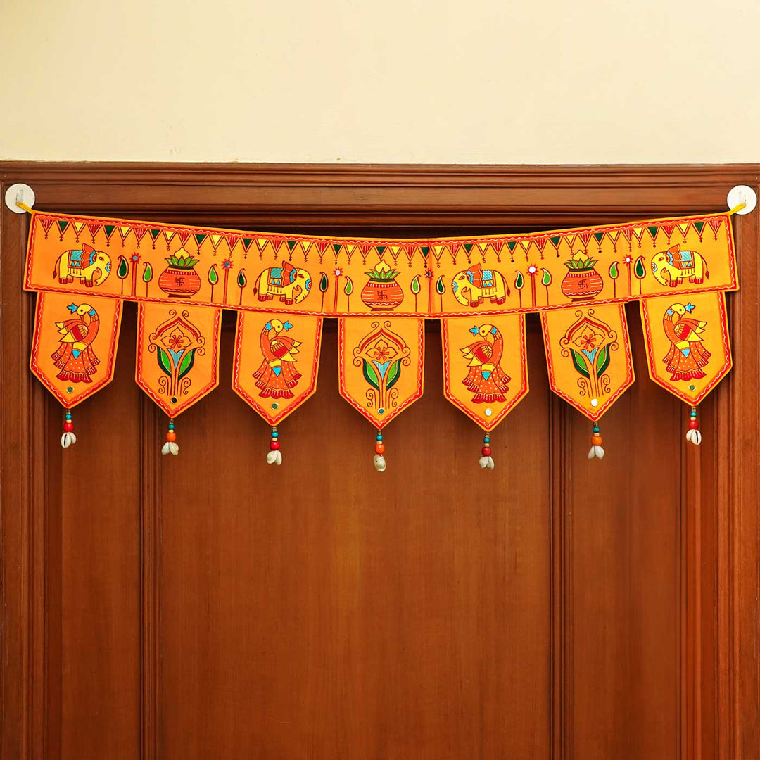 36 In | Handmade Decorative Madhubani Art Yellow Toran