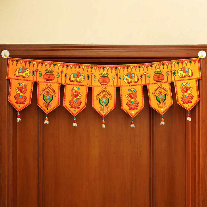 36 In | Handmade Decorative Madhubani Art Yellow Toran