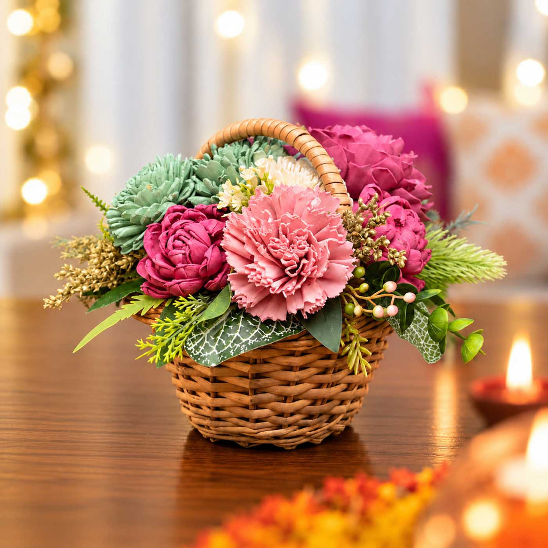 Handmade Basket Bliss Shola Flower Centerpiece