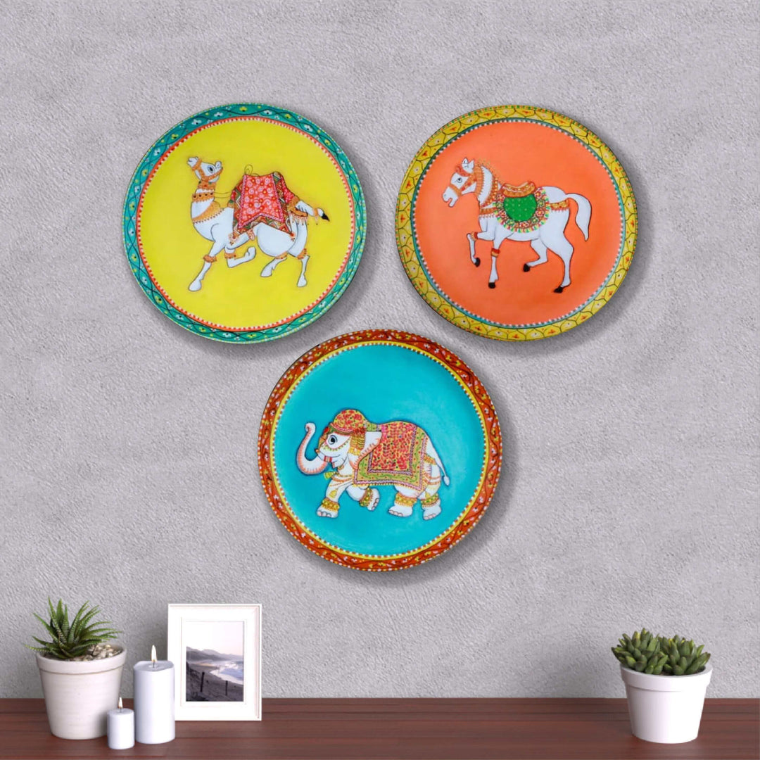 Handpainted Wooden Wall Plate With Rajasthani Artwork