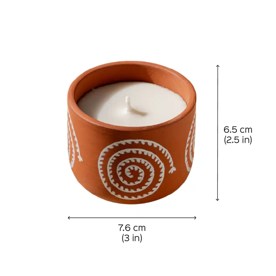 Set of 4 | Hand-Painted Eternal Spiral Terracotta Soy Wax Candle