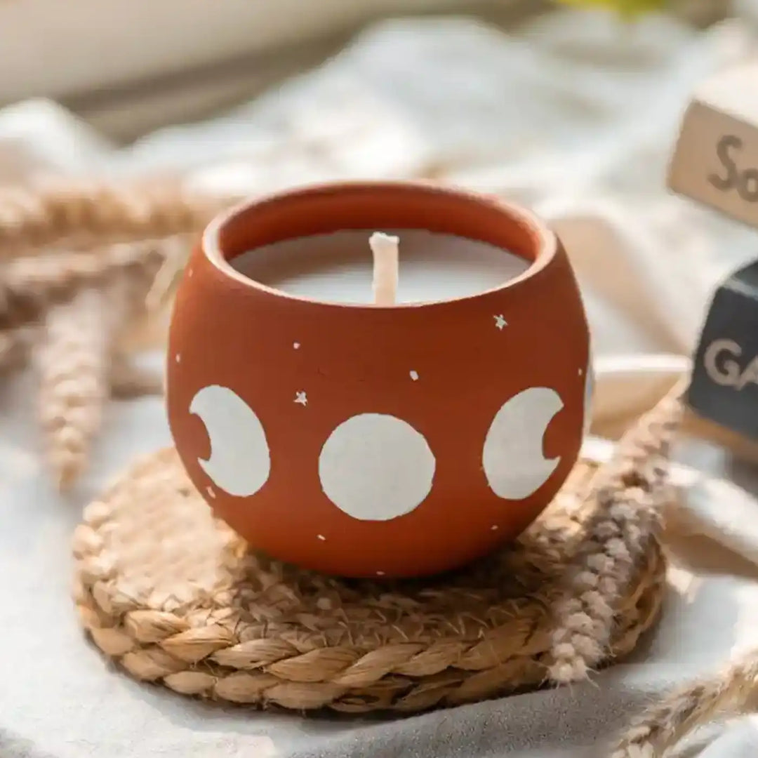 Hand-Painted Moon Serenity Terracotta Soy Wax Candle