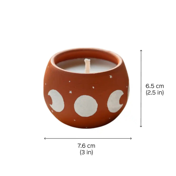 Hand-Painted Moon Serenity Terracotta Soy Wax Candle
