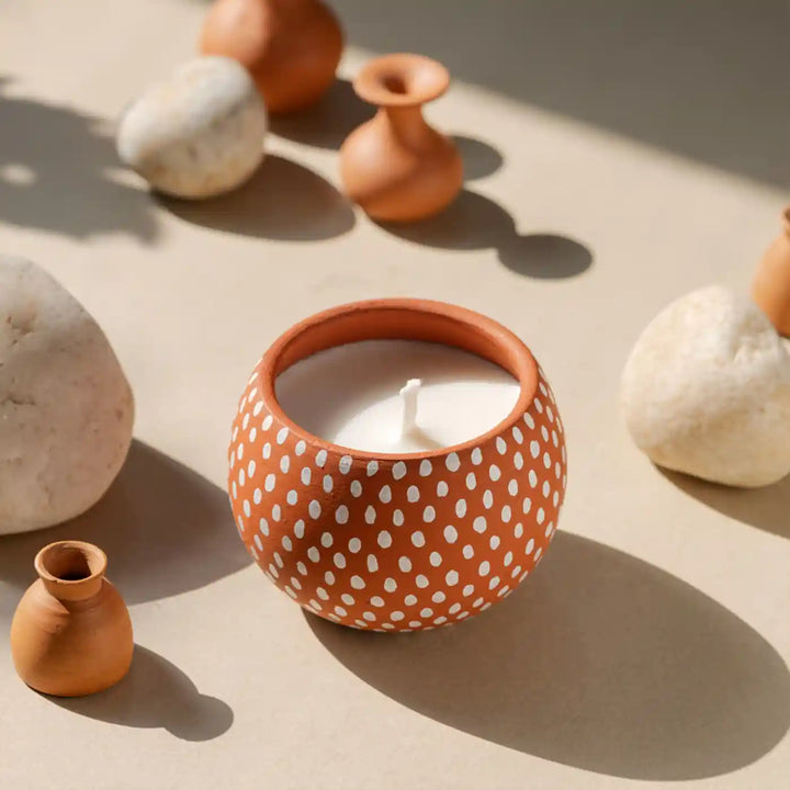 Set of 4 | Hand-Painted Stars Terracotta Soy Wax Candle