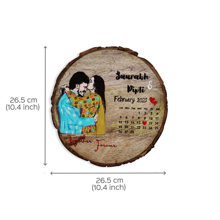 Hand Painted Personalized Wedding Caricature Plaque on Bark Base For Couples