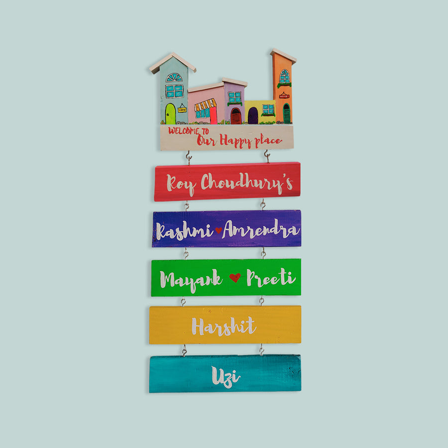 Handpainted Wooden Hanging House Name Plate - Hanging Wall Decor with Names