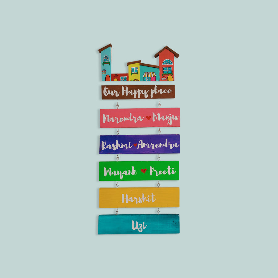 Handpainted Personalized Wooden Hanging House Name Plate - Front View Hanging on Wall