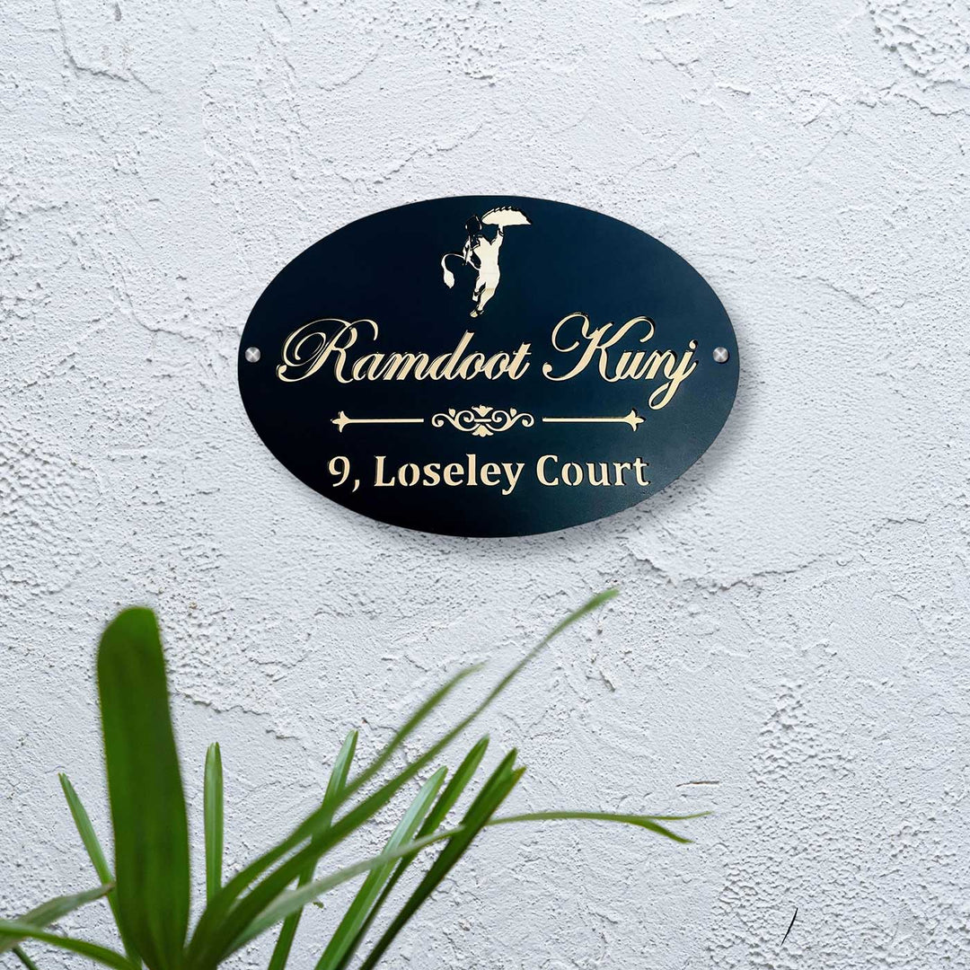 Personalized Waterproof Hanuman Ji Design Metal Name Plate - Mounted on Exterior Wall