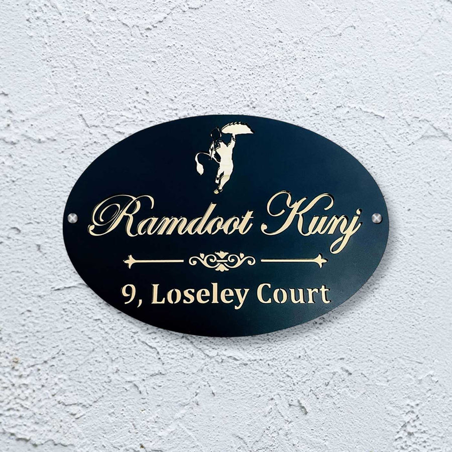 Personalized Waterproof Hanuman Ji Design Metal Name Plate - Mounted on Wall with Screws