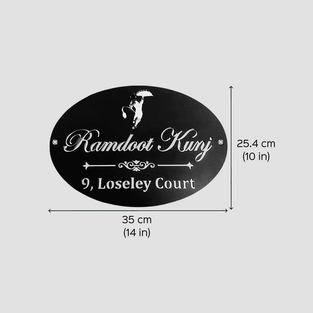 Personalized Waterproof Hanuman Ji Design Metal Name Plate - Dimension Chart Front View