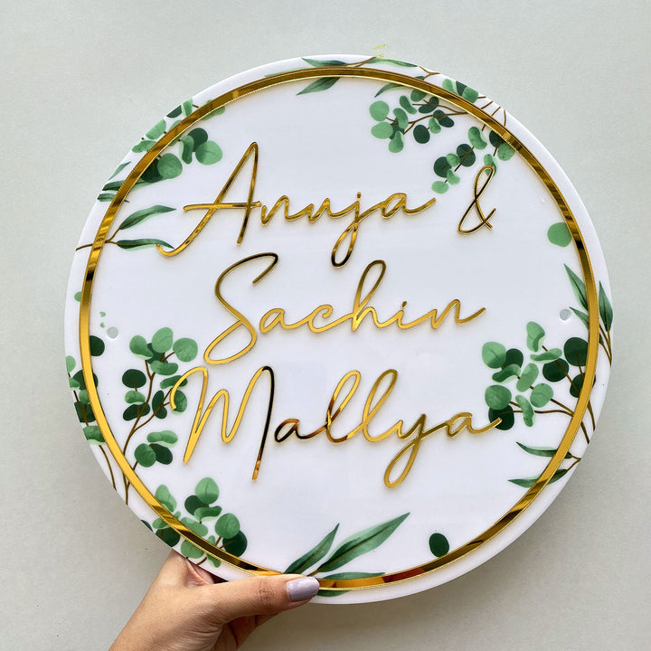 Personalised Acrylic Floral Round Nameplate - Front View with Name Personalization