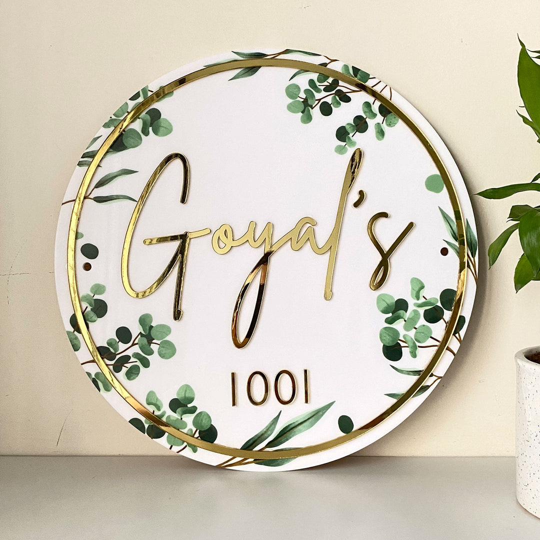 Personalised Acrylic Floral Round Nameplate - Front View with Name Personalization (5)