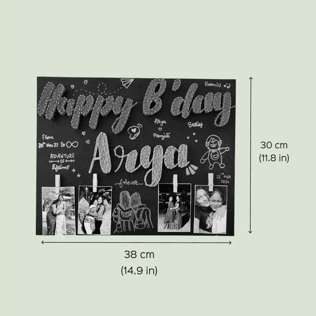 Photo Personalized Handmade String Art Birthday Theme MDF Wood Name Plate