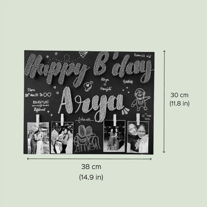 Photo Personalized Handmade String Art Birthday Theme MDF Wood Name Plate