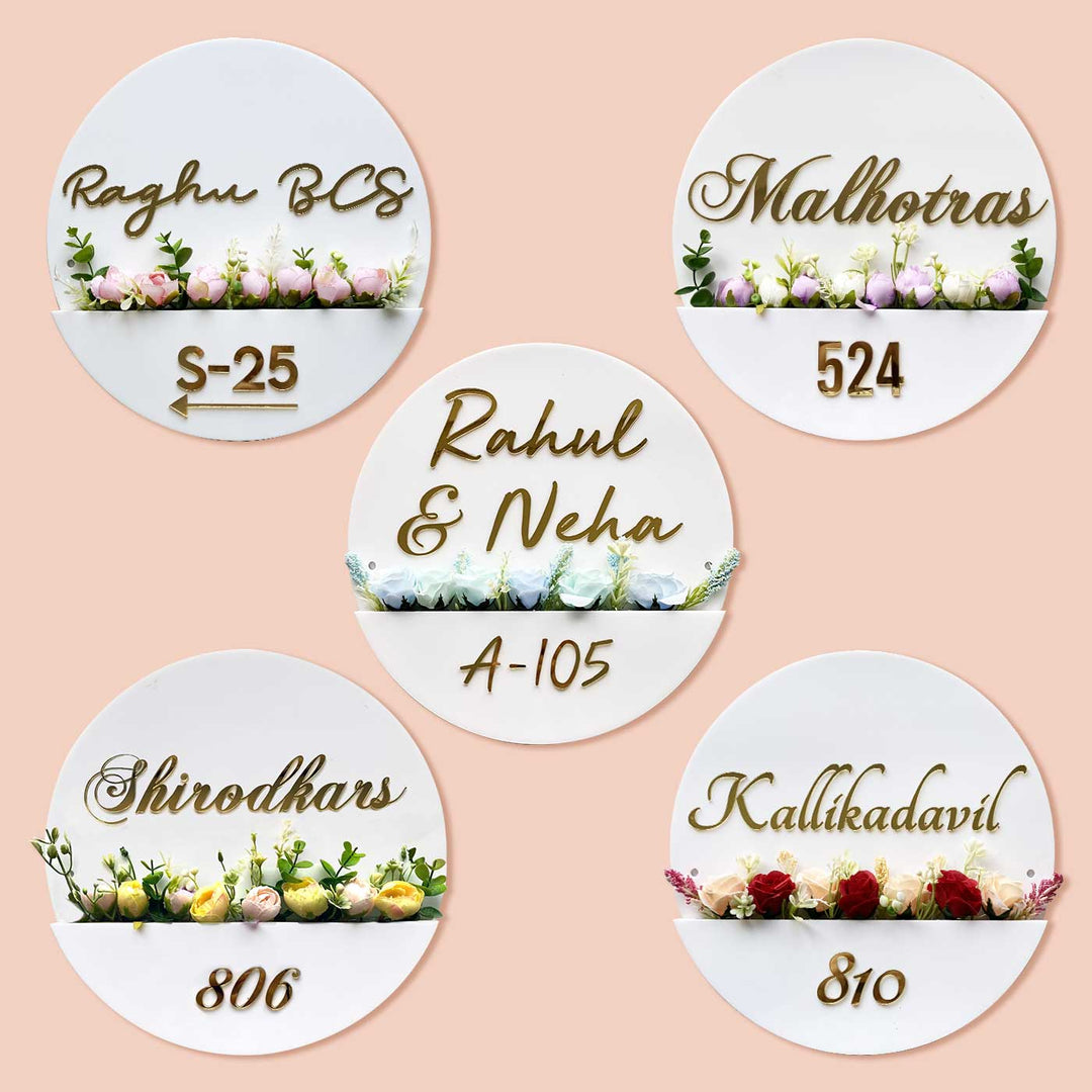 Personalised Flower Basket Name Plate - Front View of Multiple Wall Nameplates