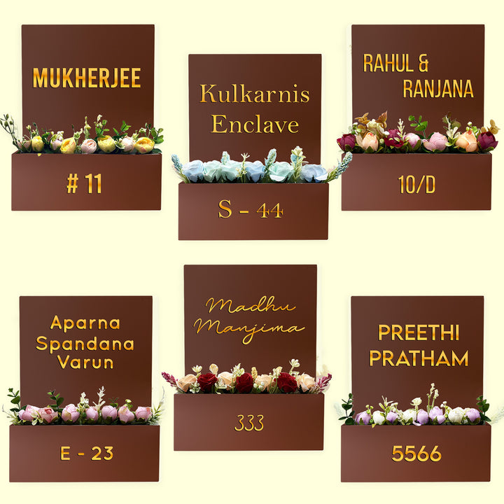 Personalised Mdf Flower Planter Name Plate 1 - Front View with Flower Holders