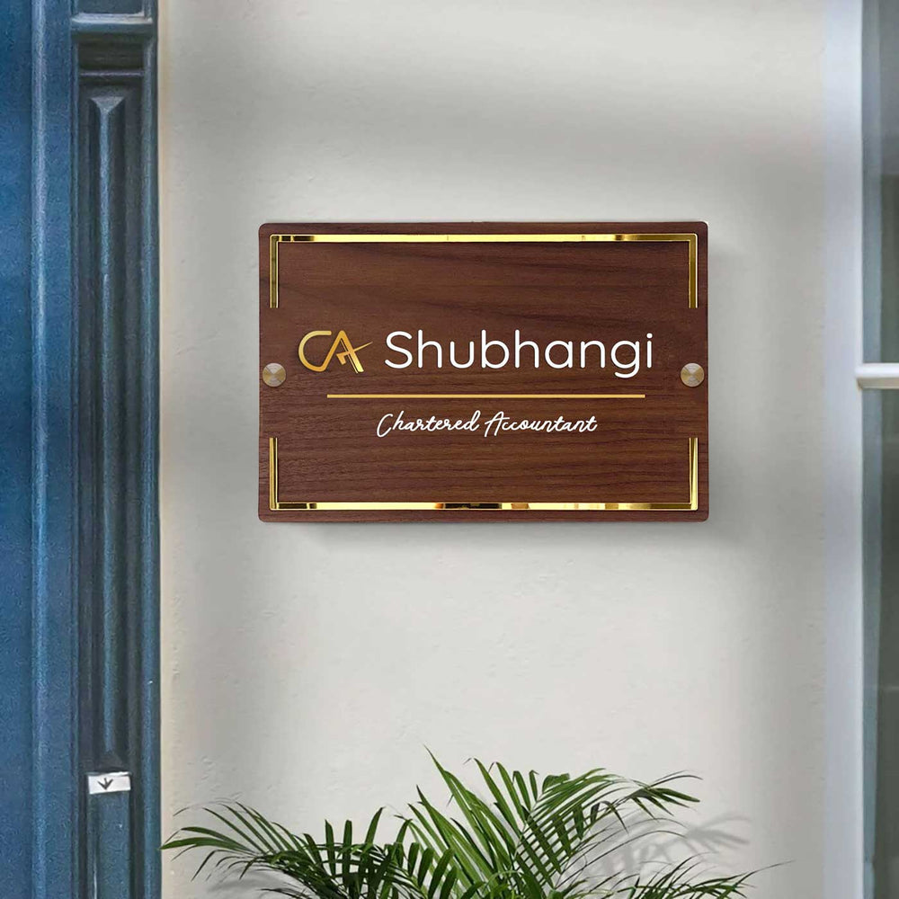 Personalised Krishna Wooden Name Plate For Chartered Accountant - Mounted on Entryway Wall
