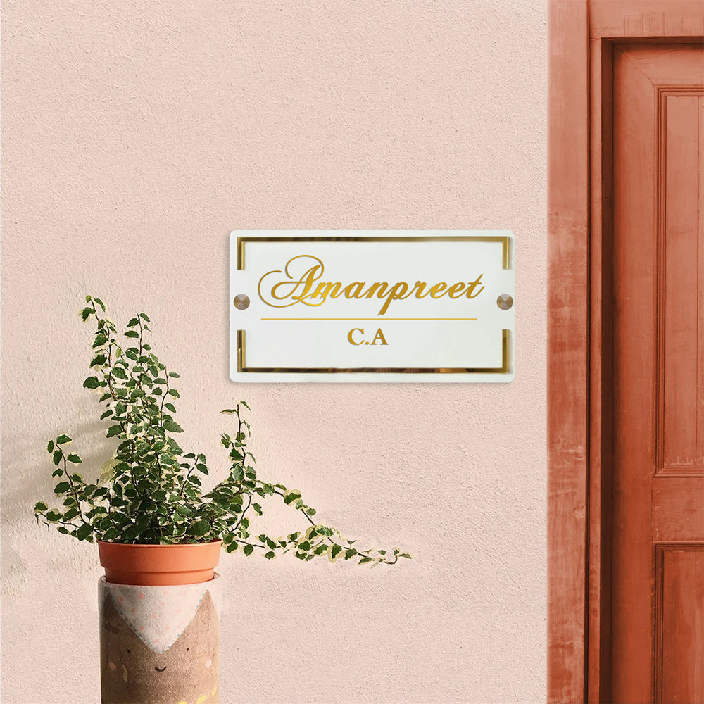 Classic Personalised Acrylic Name Plate For Ca - Mounted on Exterior Wall Next to Door
