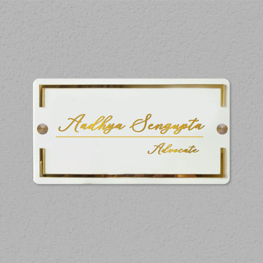 Classic Personalised Acrylic Name Plate For Advocate - Front View Mounted on Wall