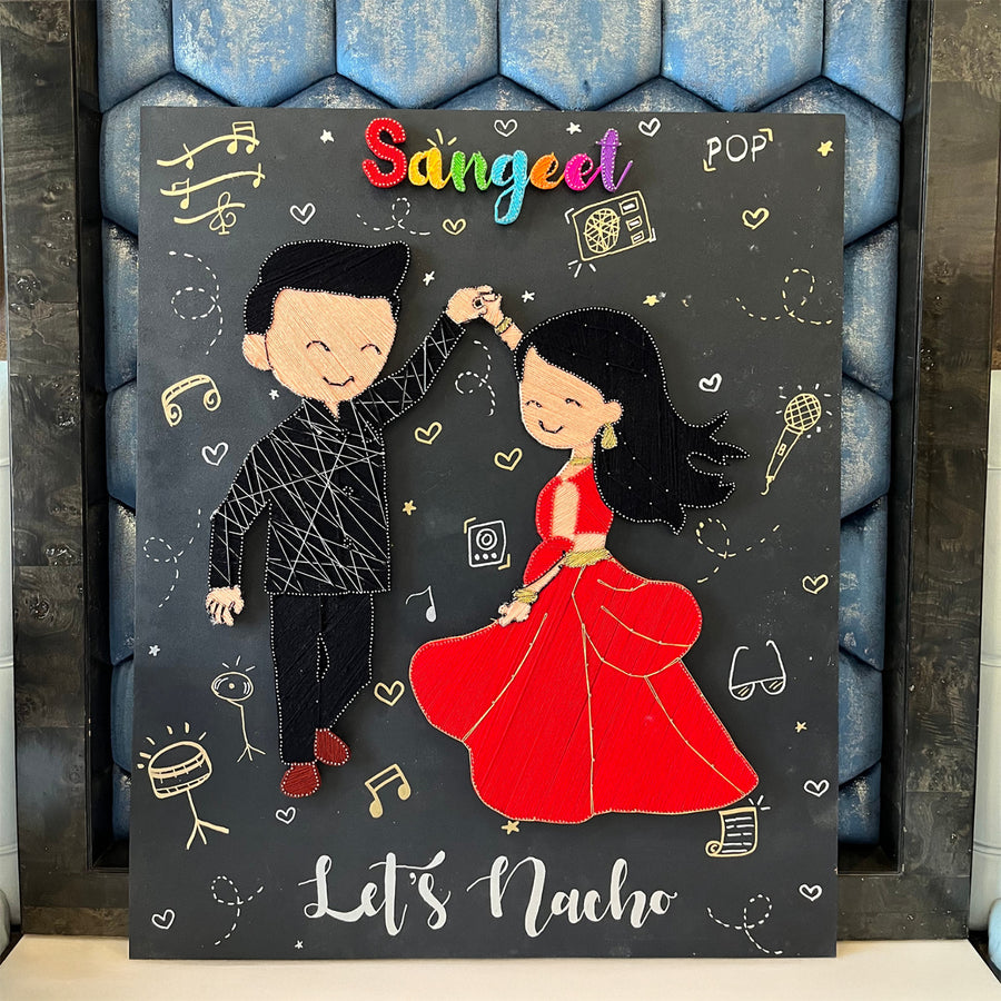 Photo Personalized String Art Harmony In Motion Mdf Wood Name Plate For Couples - Front View with Text Personalization
