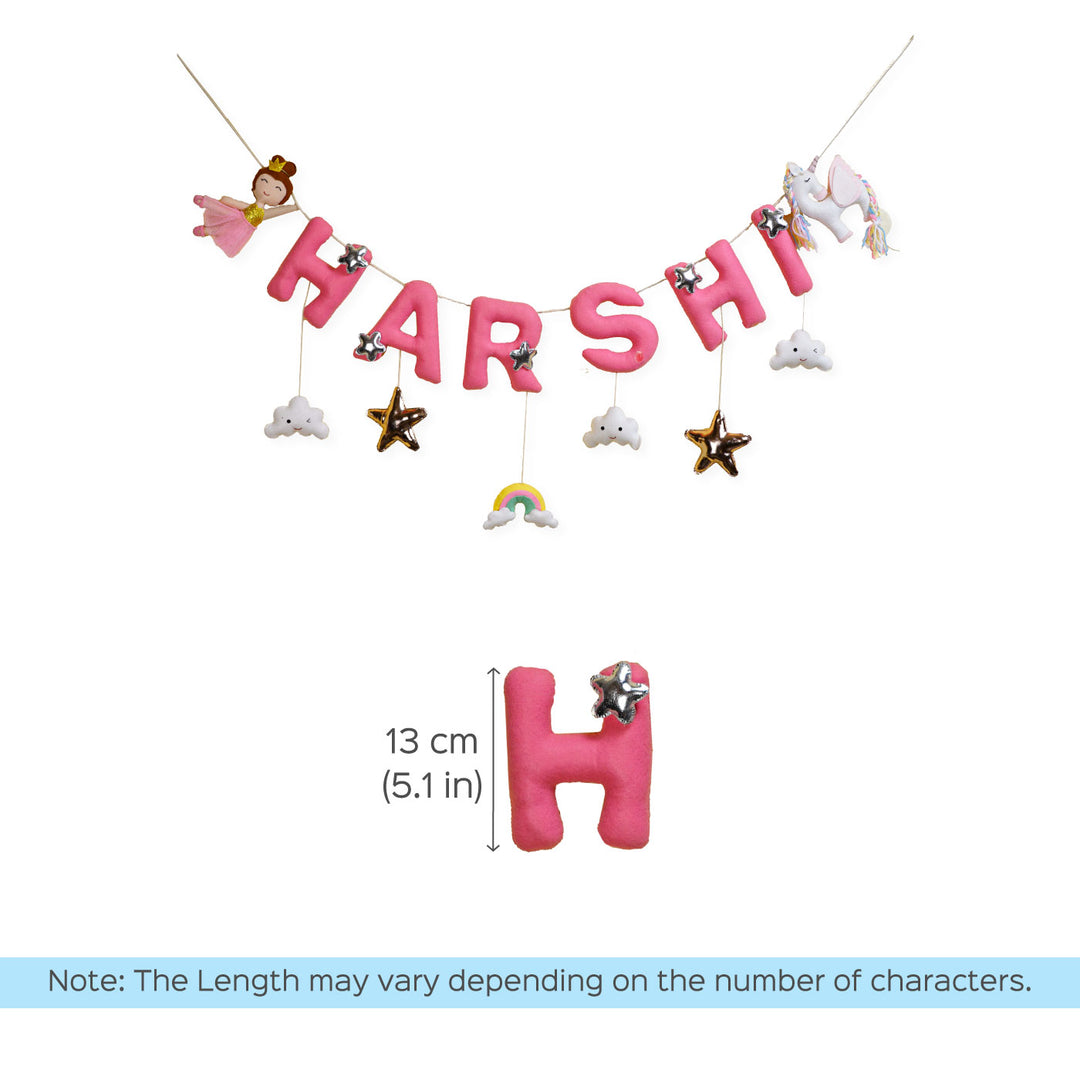 Handcrafted Personalized Themed Bunting For Kids Unicorn - Name Personalization with Size Reference