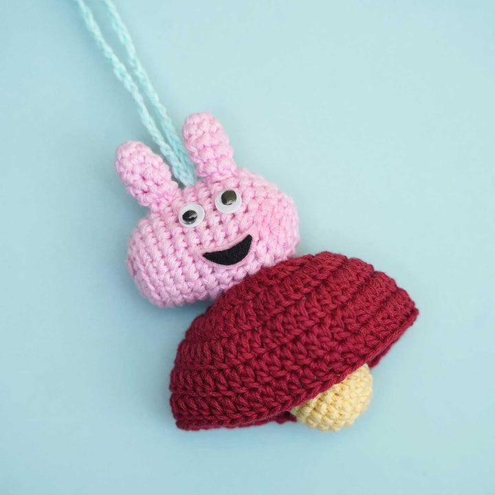 Handmade Crochet Peppa Pig Kids Rakhi With Roli Chawal - Close-up Hanging Charm