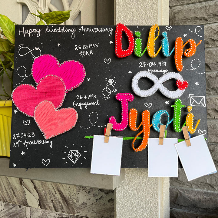 Personalized String Art Heartstrings Mdf Wood Name Plate For Couples - Personalized Board with Photo Clips