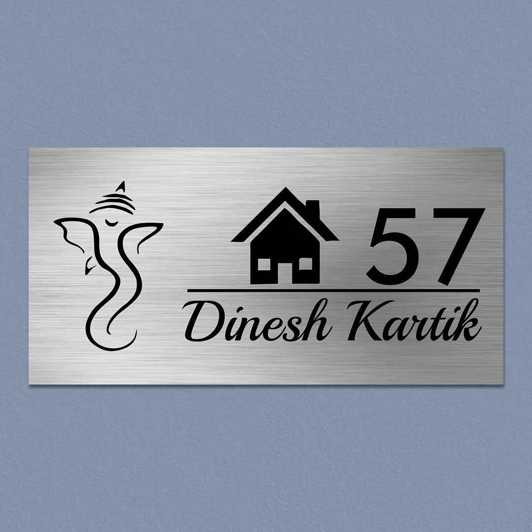 Personalized Ganesha & House Design Stainless Steel Name Plate