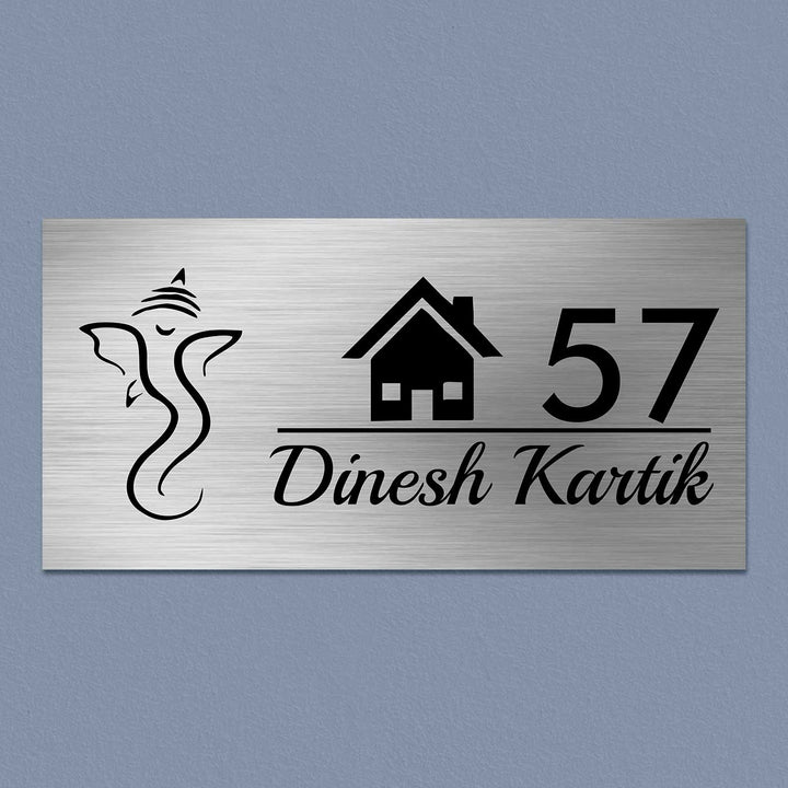 Personalized Ganesha & House Design Stainless Steel Name Plate