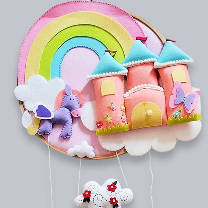 Personalized Anna And Elsa Theme Felt Kids Name Plate For Siblings - Front View Hanging Mobile Toy