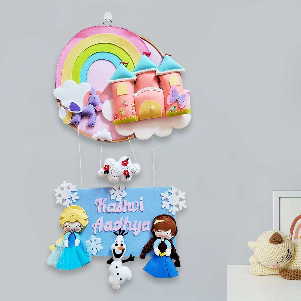 Personalized Anna And Elsa Theme Felt Kids Name Plate For Siblings - Personalized Hanging Wall Decoration