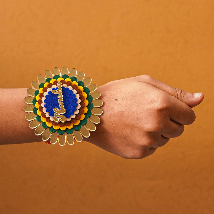 Personalized Handmade Flower Name Acrylic Rakhi With Roli Chawal - Worn on wrist