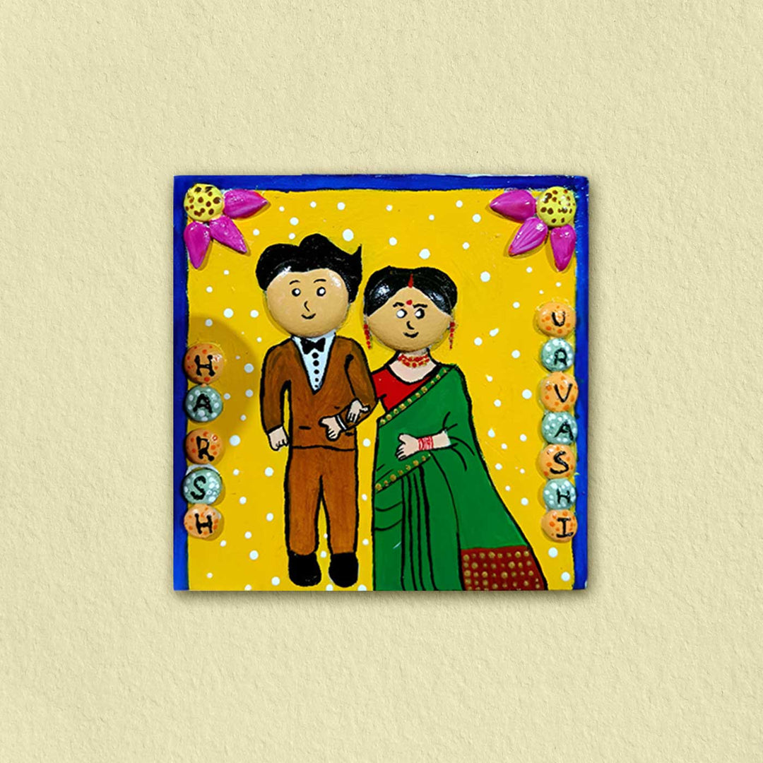 Personalized Pebble Art Wooden Fridge Magnet For Couples
