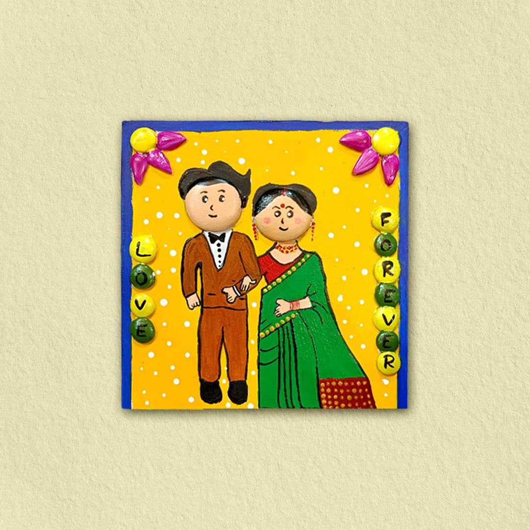 Personalized Pebble Art Wooden Fridge Magnet For Couples