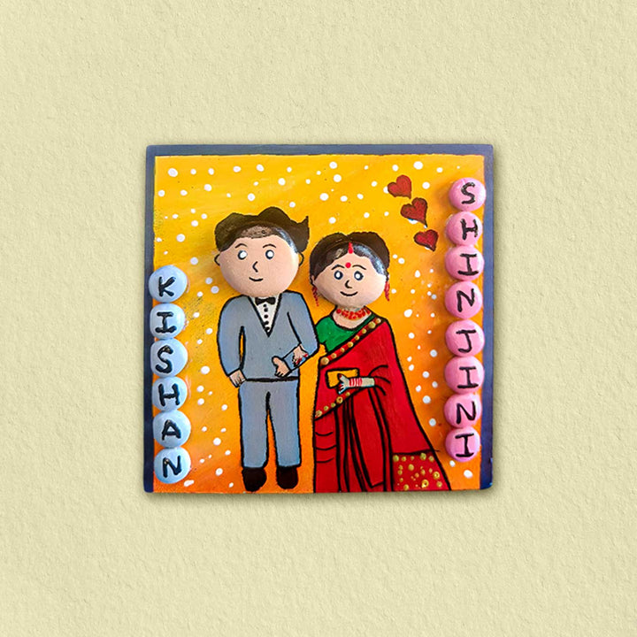Personalized Pebble Art Wooden Fridge Magnet For Couples