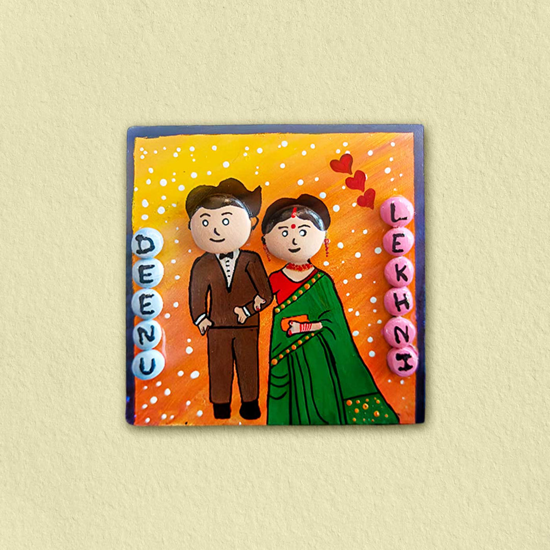 Personalized Pebble Art Wooden Fridge Magnet For Couples