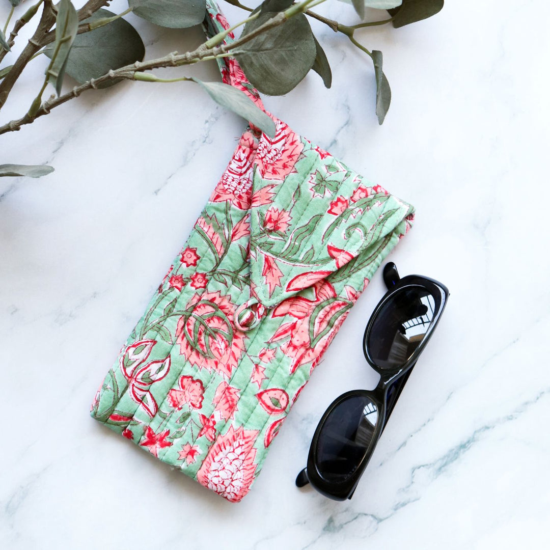 Assorted Handmade Printed Quilted Floral Cotton Sunglass Cover | Set Of 5 | 8 x 4 Inch