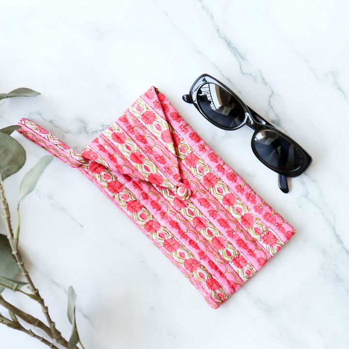 Assorted Handmade Printed Quilted Floral Cotton Sunglass Cover | Set Of 5 | 8 x 4 Inch