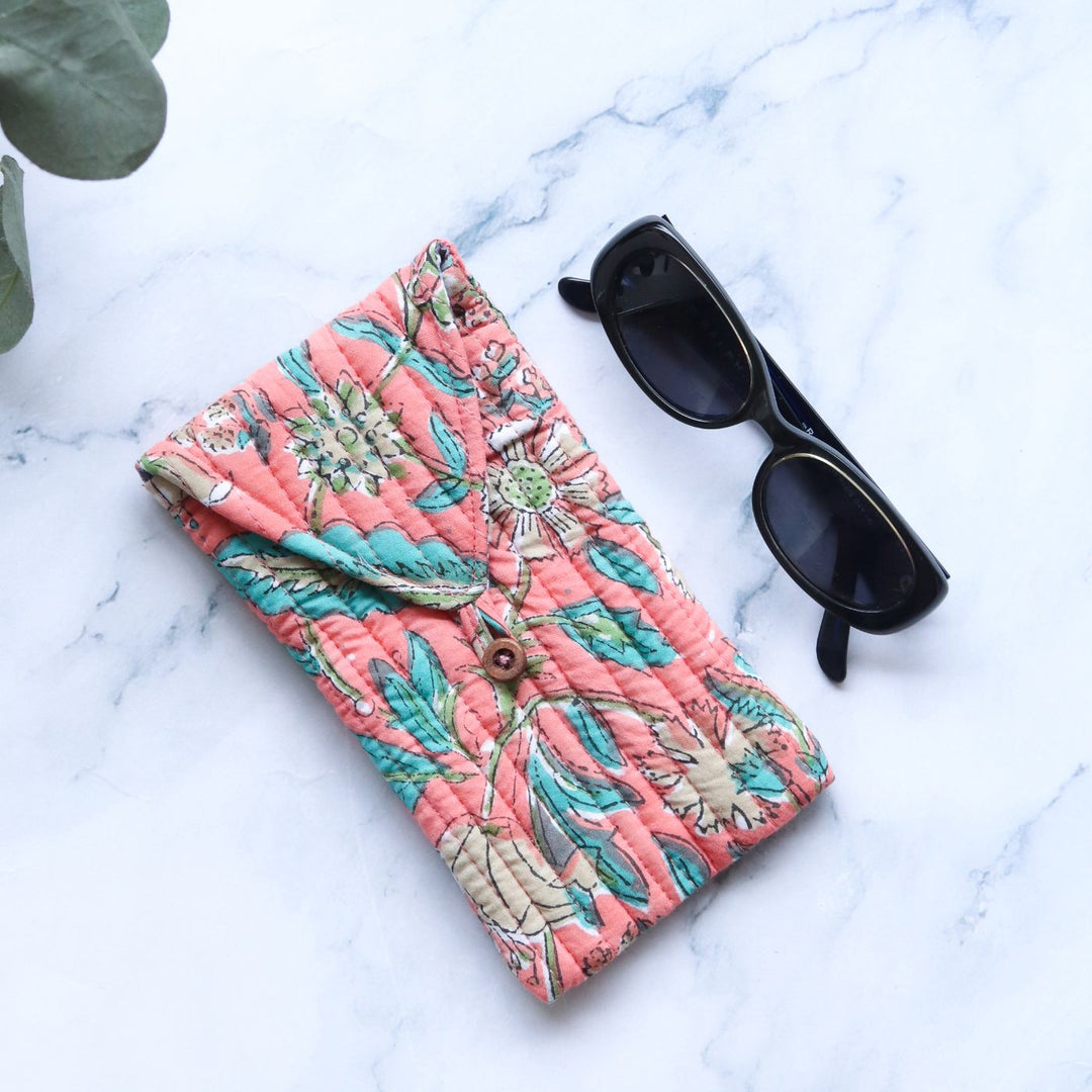 Assorted Handmade Printed Quilted Floral Cotton Sunglass Cover | Set Of 5 | 8 x 4 Inch