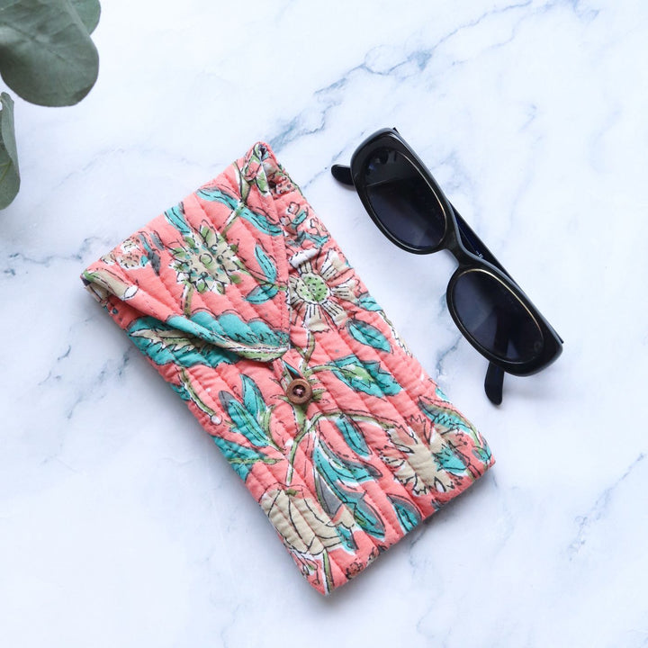 Assorted Handmade Printed Quilted Floral Cotton Sunglass Cover | Set Of 5 | 8 x 4 Inch