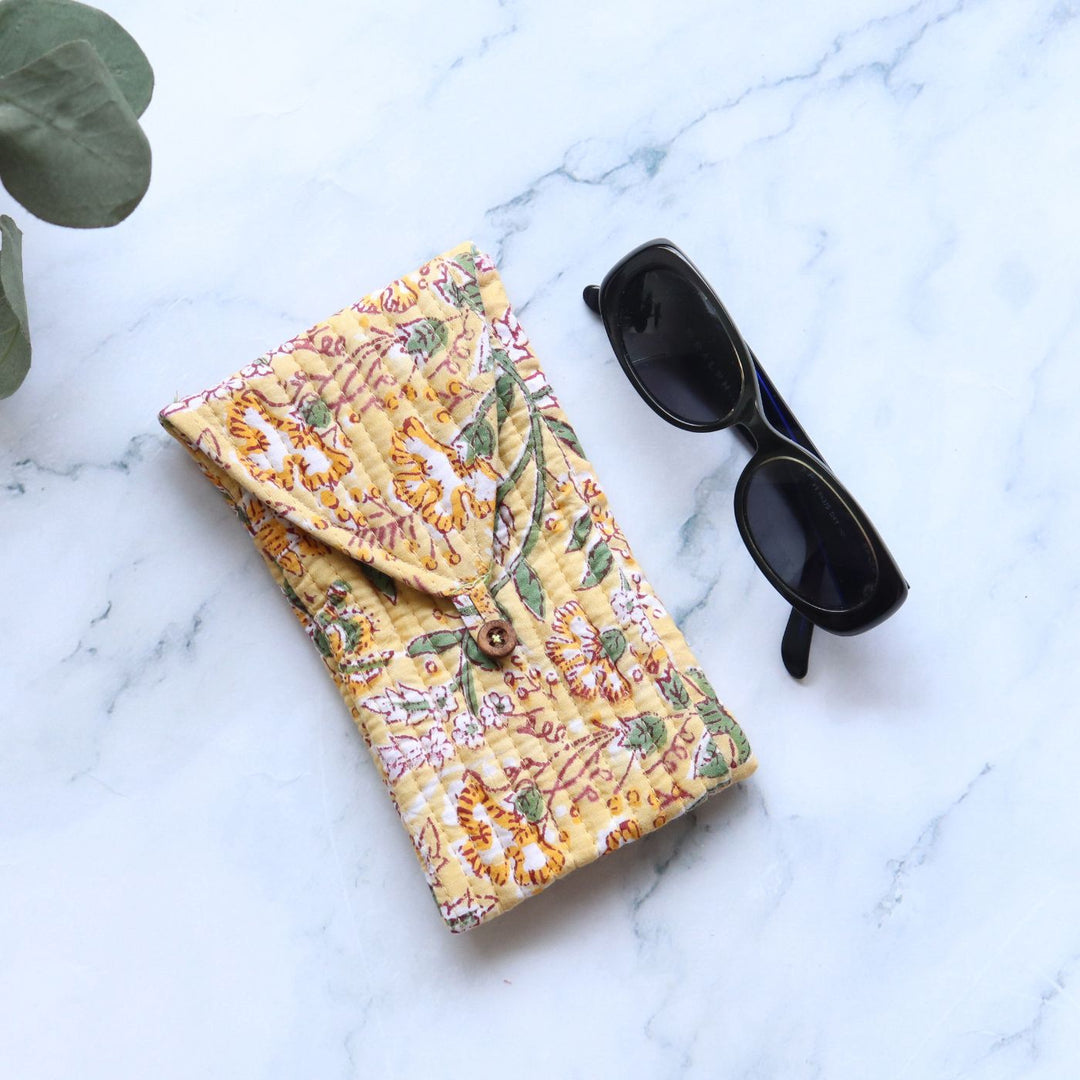 Assorted Handmade Printed Quilted Floral Cotton Sunglass Cover | Set Of 5 | 8 x 4 Inch