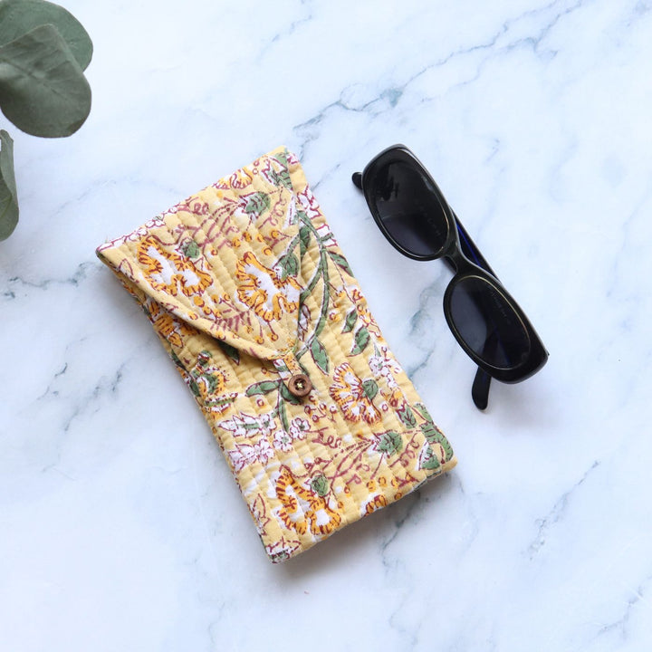 Assorted Handmade Printed Quilted Floral Cotton Sunglass Cover | Set Of 5 | 8 x 4 Inch