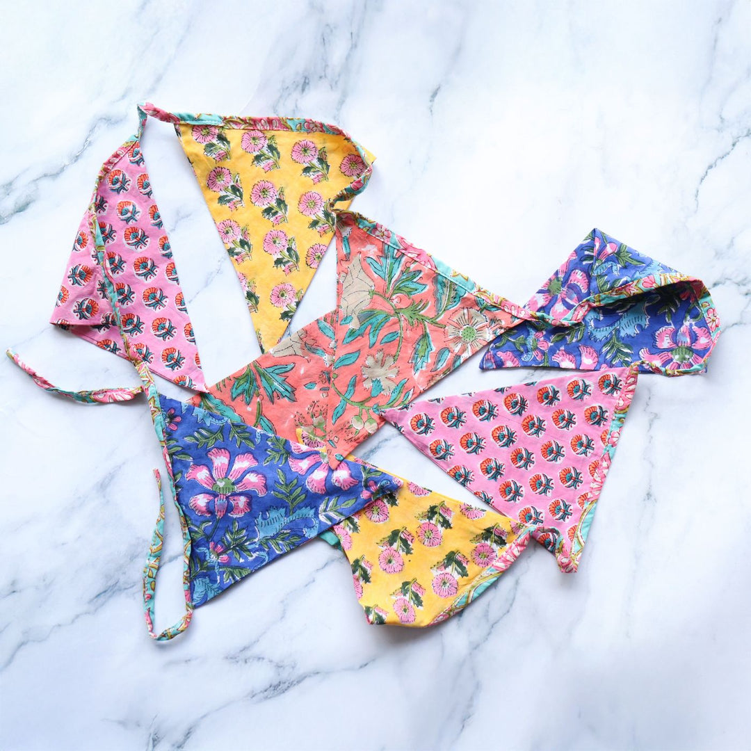 Handmade Printed Colourful Reversible Flag Cotton Bunting For Wall Decoration