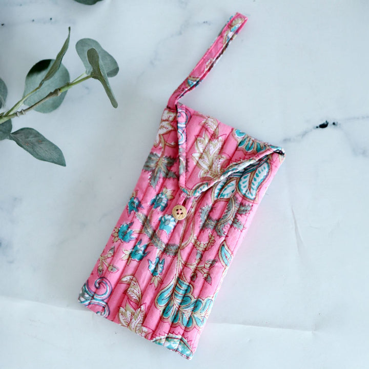 Assorted Handmade Printed Quilted Floral Cotton Sunglass Cover | Set Of 5 | 8 x 4 Inch