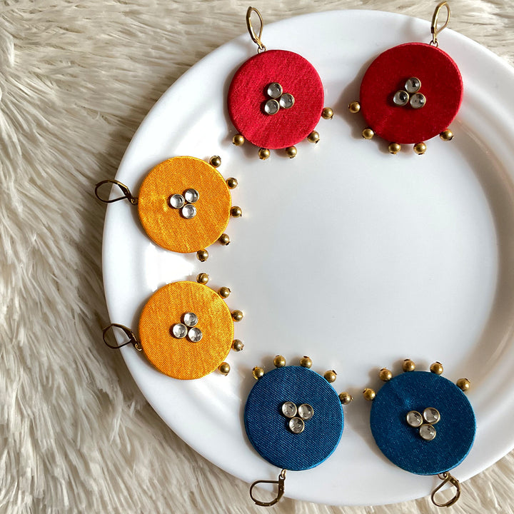 Handmade Beaded Round Gaji Silk Earrings