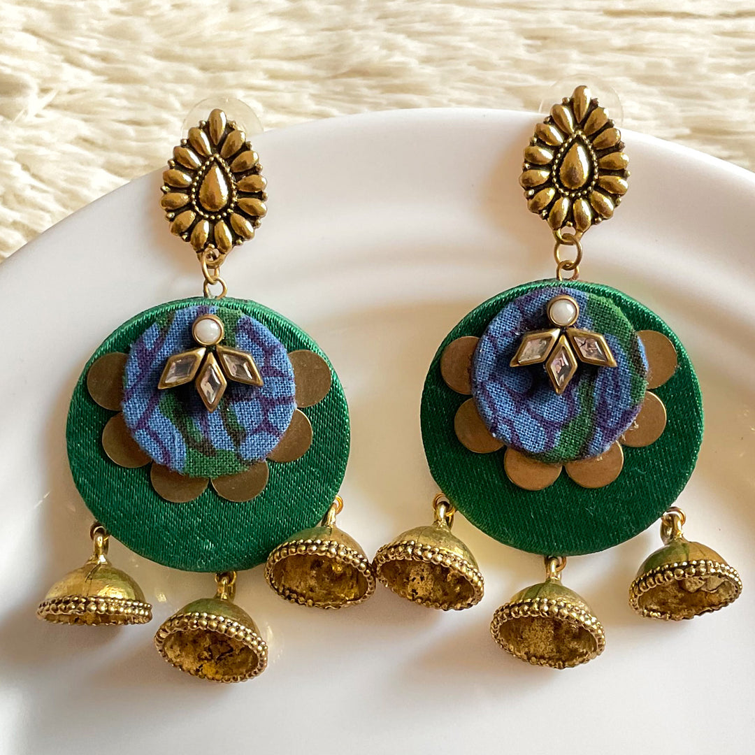 Handmade Layered Gaji Silk Jhumki Earrings